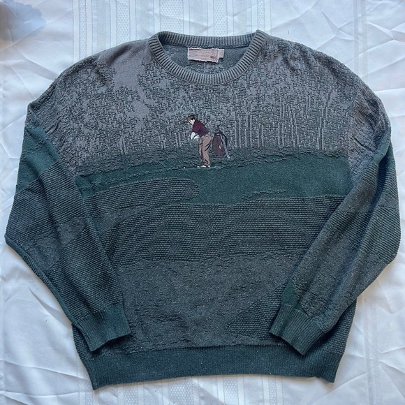 Vtg Shenandoah Golf Sweater Textured Retro Knit Men Sz Large XL Embroidered USA - Picture 1 of 9